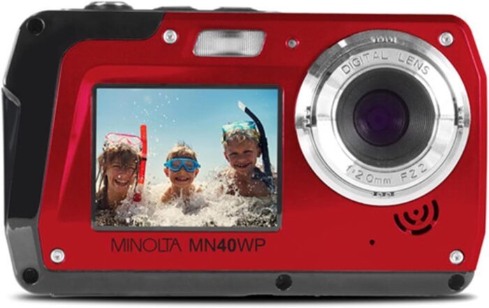 Minolta MN40WP 48MP Waterproof Digital Camera – Dual LCD Screens, 2.7K QHD Video, 16x Digital Zoom, Anti-Shake, Face Detection, 10ft Waterproof (Red) - Image 5