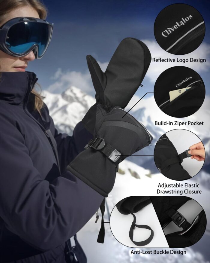 Winter Snow Ski Mittens for Men Women-Snowboard Mittens Waterproof Cold Weather Insulated Mitts Gloves Snow Sports - Image 5