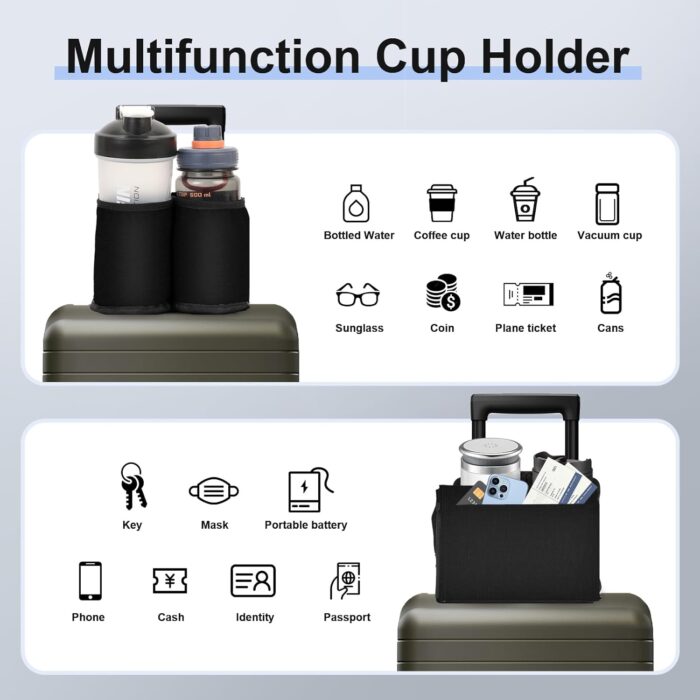 Luggage Travel Cup Holder for Suitcases Free Hands, Travel Accessories, Carry on Beverage Cup Holder Attachment, Luggage Cup Caddy Gifts for Flight Attendants, Business, Travelers, Black - Image 6