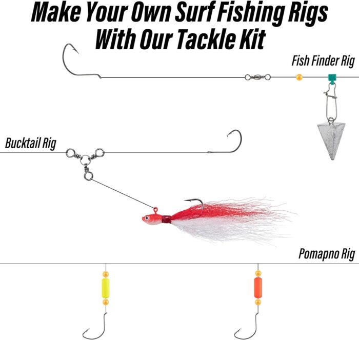 Dr.Fish 269 Pieces Surf Fishing Tackle Box Kit, Saltwater Ocean Beach Fishing Gear Supplies, Lure&Rig Accessories, Bucktail Jigs Saltwater Lures Walking Bait Surf Casting Pyramid Sinkers - Image 4