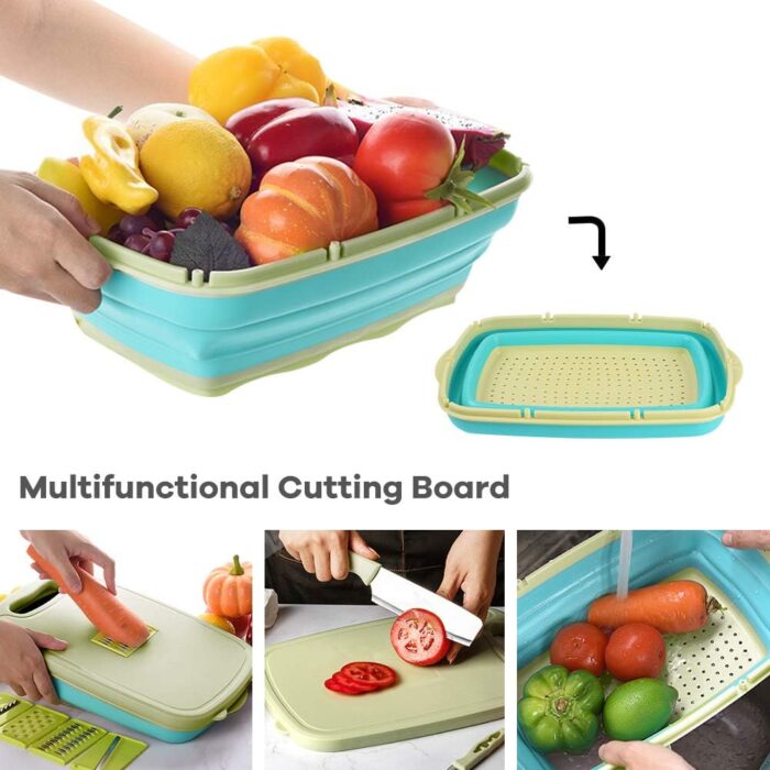Camping Cutting Board, HI NINGER Collapsible Chopping Board with Colander, 9-In-1 Multi Chopping Board Kitchen Vegetable Washing Basket for Camping,Camping Gifts Camping Accessories for RV Campers - Image 3