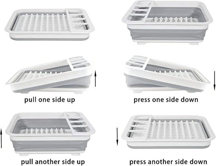 camper must haves dish drying rack Collapsible Dish Drying Rack Portable Dinnerware Drainer Organizer for Kitchen RV Campers Travel Trailers Space Saving Kitchen Storage Rack Tray (with Drainboard) - Image 5
