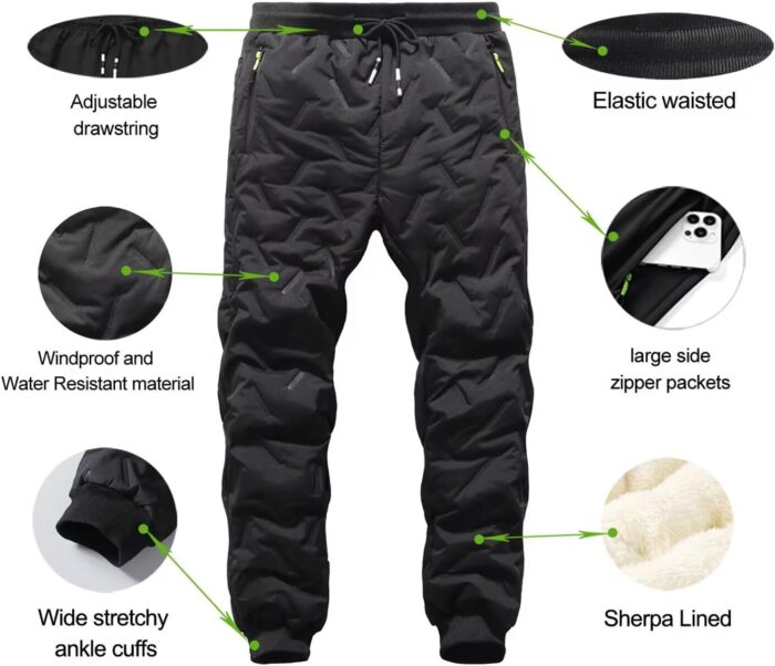 Men's Winter Snow Pants Sherpa Lined Sweatpants Thicken Warm Fleece Pants Sports Jogger Pants - Image 3