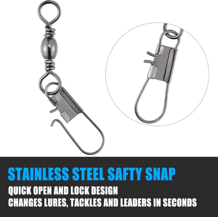 Dr.Fish 50 Pack Fishing Snap Swivels, Barrel Swivels Fishing Tackles, Stainless Steel Safty Interlock Snaps Leader Line Lure Connector Fresh&Saltwater 26-132Lb - Image 6