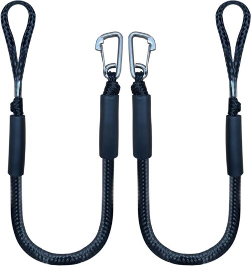 4 Feet Bungee Dock Line Mooring Rope 2-Pack for Docking with Stainless Steel Clip Accessories for Boats PWC, Built in Snubber, Kayak, Watercraft,SeaDoo,Jet Ski, Pontoon, Canoe, Power Boat