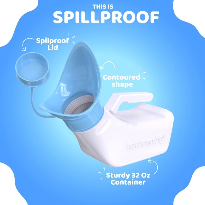 Female Urinal Spill Proof 32 oz (2 Pack)- Urinal for Women & Men - Pee Funnel - Unisex Bed Pan - Portable Urinals for Women - Sturdy Female Urination Device for Car Travel, Road Trip Essentials - Image 3