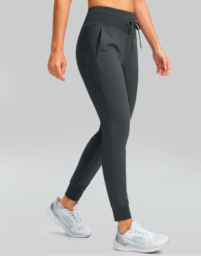 SANTINY Women's Fleece Lined Joggers with Pockets Slim Fit Ski Pants Winter Warm Leggings Hiking Running Gear - Image 2