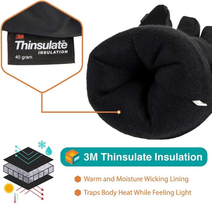 SUN CUBE Ski Gloves Men Women, Waterproof Thermal Winter Snow Gloves, Windproof 3M Thinsulate Snowboarding Snowmobile Skiing, Insulated Warmers Zipper Pocket Cold Weather Outdoor Snowboard - Image 3