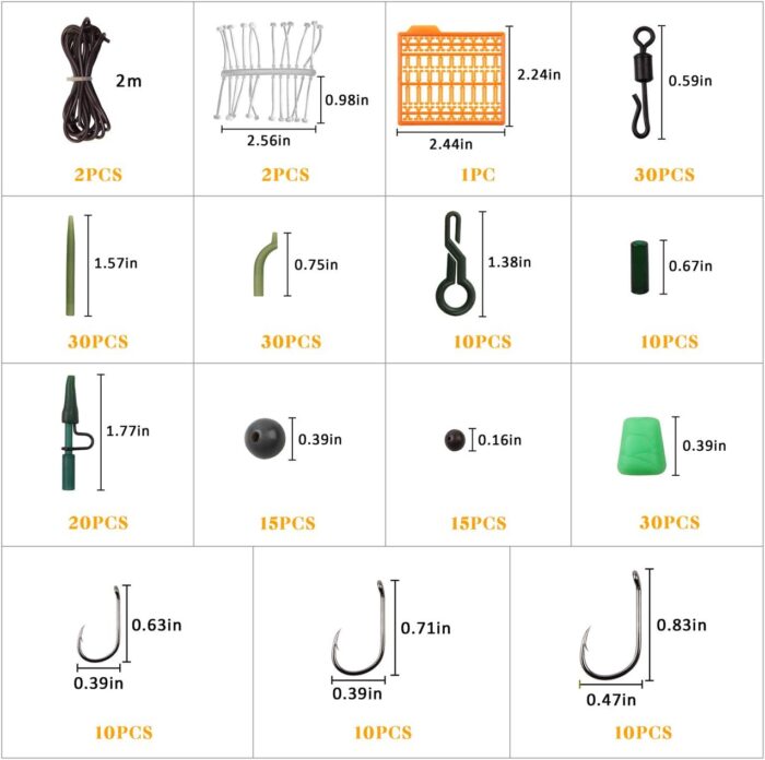 Carp Fishing Tackle Kit – 225pcs Carp Fishing Equipment Tackle Box with Boilies, Hooks, Swivels, Tube Sleeves, Clips and Beads Various Accessories - Image 3