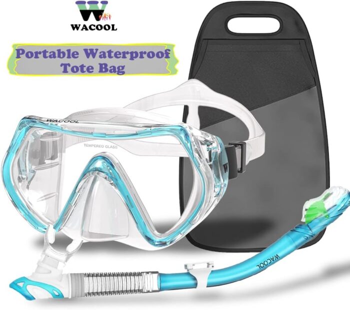 WACOOL Professional Snorkeling Snorkel Diving Scuba Package Set with Anti-Fog Coated Glass Purge Valve and Anti-Splash Silicon Mouth Piece for Men Women (Adults,Lake Blue) - Image 7