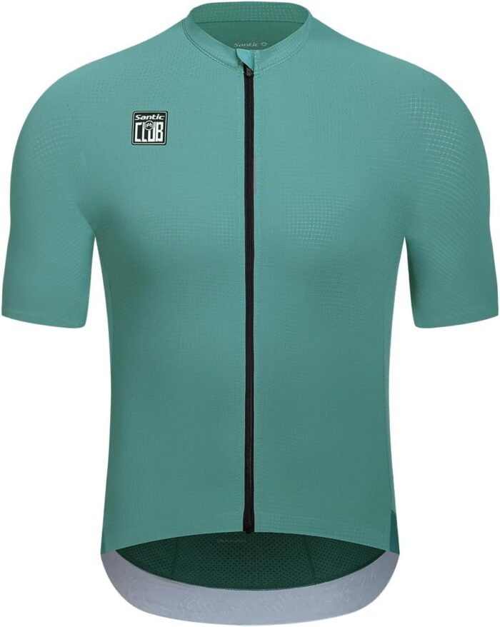 Santic Men's Cycling Jersey Short Sleeve Tops Pro Road Bike Shirt Full Zipper UPF 50+ Bicycle Jersey with Pockets