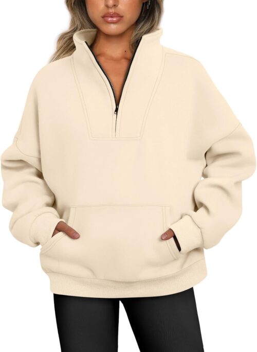 Trendy Queen Sweatshirts Quarter Half Zip Pullover Oversized Hoodies Sweaters Comfy Fall Outfits 2025 Y2K Winter Clothes