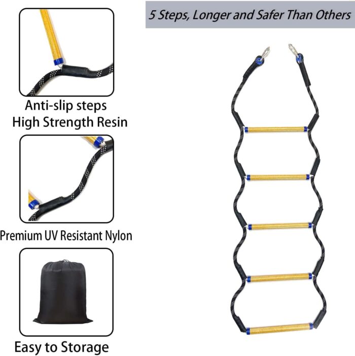 Boat Rope Ladder, 5 Step Heavy Duty 400Lbs Strength Rope Ladder for Inflatable Boat, Fishing Boat, Kayak, Motorboat, Canoeing, Extra Long Portable Marine Boarding Rope Ladder (Black) - Image 3