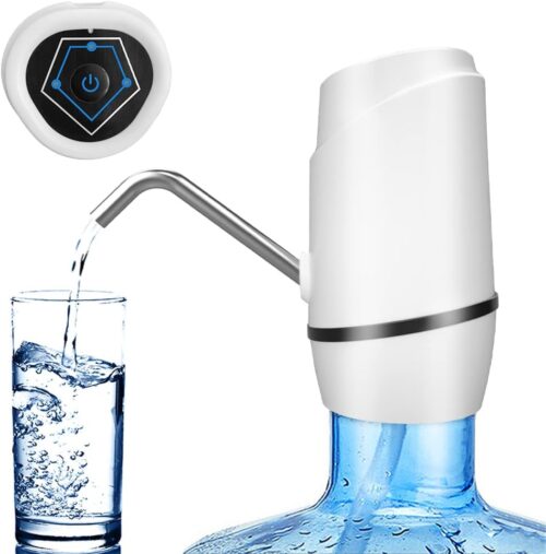 Water Dispenser for 5 Gallon Bottle,Drinking Water Pump Portable Universal USB Charging Water Bottle Pump for 2-5 Gallon with 2 Silicone (White)