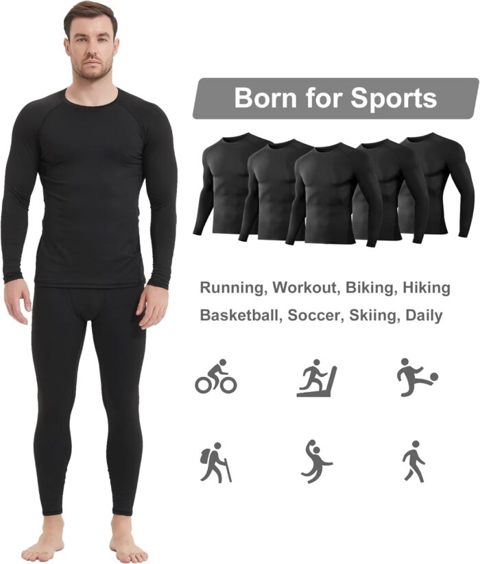 5 Pack Men's Compression Shirts Long Sleeve Athletic Workout Sports Undershirt Base Layer Top for Winter - Image 5