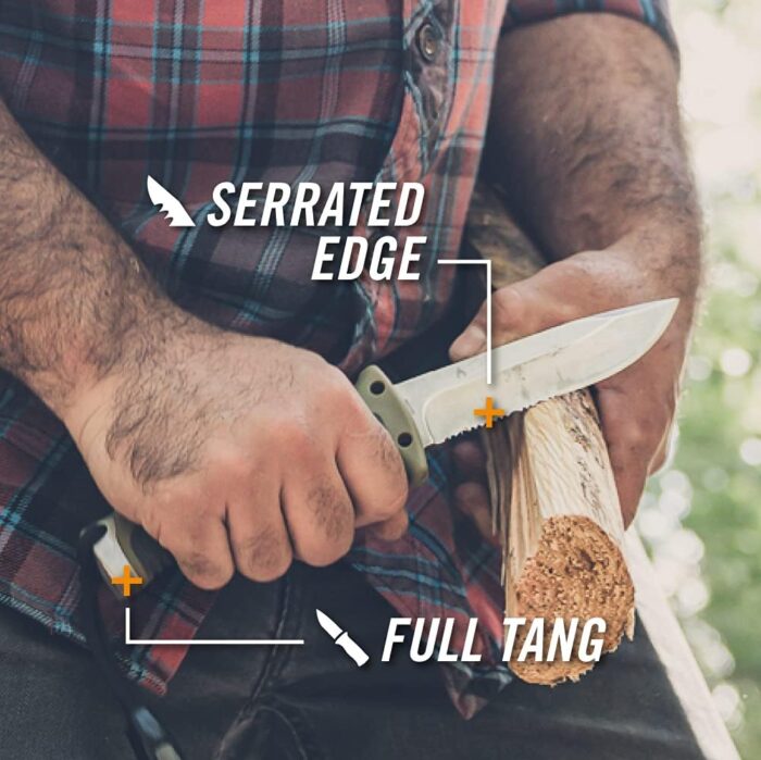 Gerber Gear Ultimate Survival Knife, Fixed Blade Knife with Combo Edge, includes Fire Starter Edge and Ferro Rod, Whistle, Sheath with Integrated Sharpener - Bushcraft, Hunting and Camping Tool - Image 4