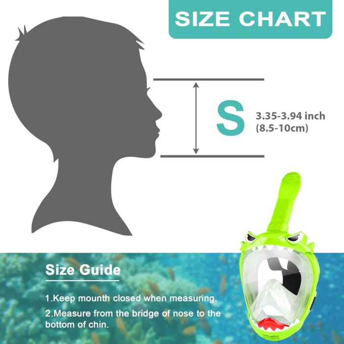 Full Face Snorkel Mask for Kids, Kids Snorkeling Set 180 Degree Panoramic View, Safe Anti-Leak Anti-Fog, Foldable Dry Top Snorkeling Gear for Kids Adult - Image 4
