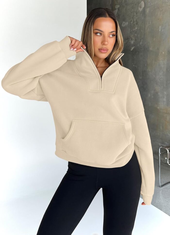 Trendy Queen Sweatshirts Quarter Half Zip Pullover Oversized Hoodies Sweaters Comfy Fall Outfits 2025 Y2K Winter Clothes - Image 5