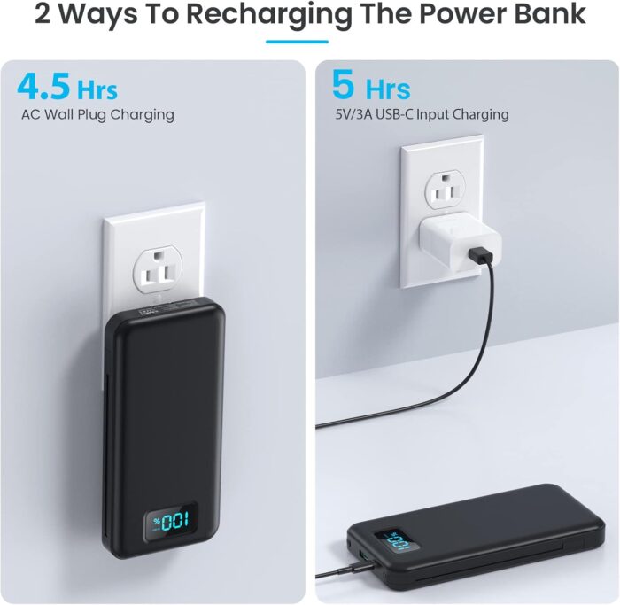 Portable Charger with Built-in Cables & AC Wall Plug,Upgraded 13800mAh USB-C Power Bank, 4 Output LCD Display External Battery Pack Phone Charger Compatible with iPhone 16/15/14/13 Samsung Android etc - Image 3