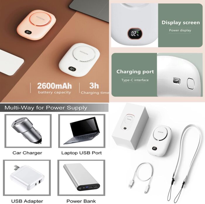 Portable Neck Fan, Mini Small Personal Handheld Fan USB Rechargeable 3 Speed for Girls Boys Woman Eyelash Travel Home Office Outdoor (White) - Image 5