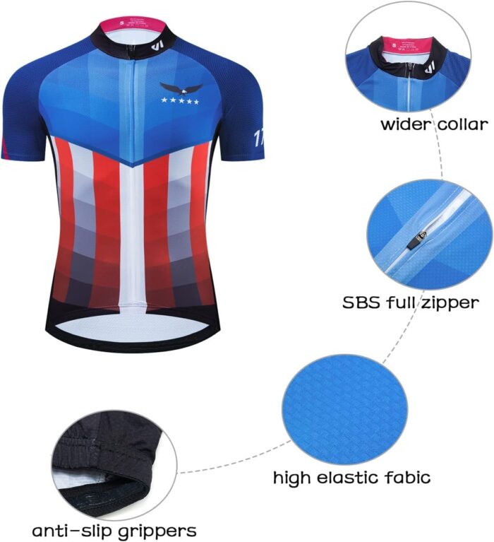 USA Cycling Jersey Men Short Sleeve Bike Biking Shirts American Flag Road Bicycle Clothing Full Zip with Pockets - Image 4
