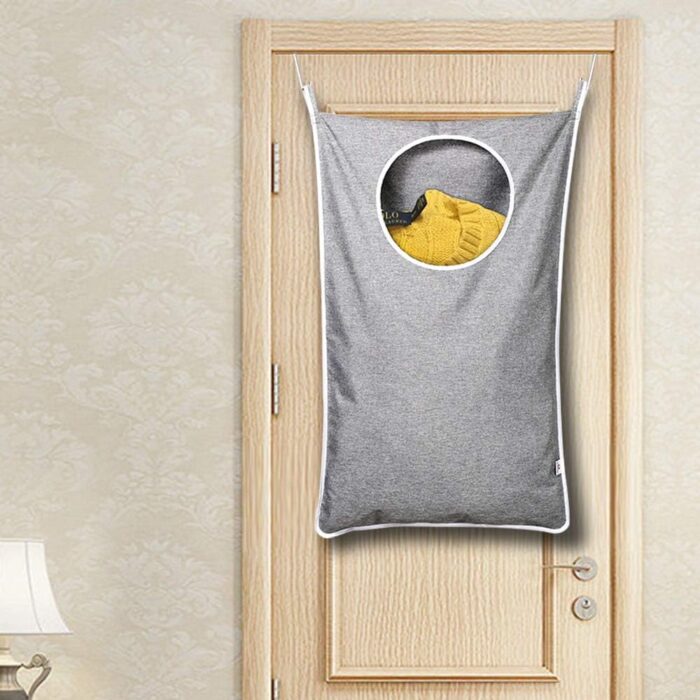 KEEPJOY Hanging Laundry Hamper Bag with Free Adjustable Stainless Steel Door 2 PCs Suction Cup Hooks, Best Choice for Holding Dirty Clothes and Saving Space, Grey - Image 8