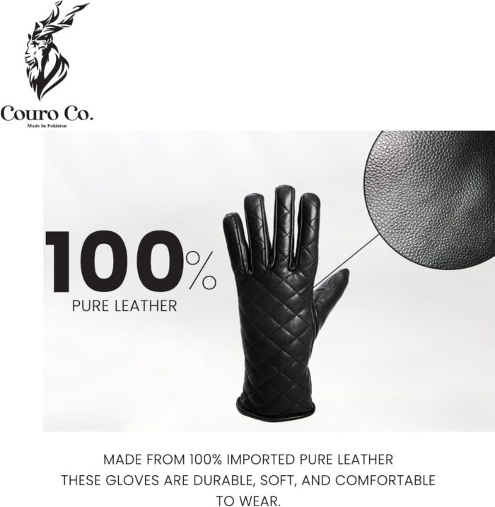 Genuine Cowhide Leather Driver Gloves - Touch Screen, Winter Warm Gloves for Driving, Cycling, Motorcycling - Image 3