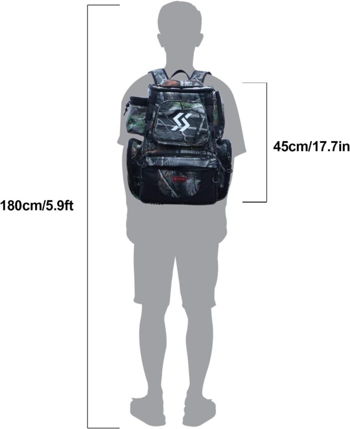 Sougayilang Fishing Tackle Backpack Waterproof Tackle Bag Storage with 4 Trays Tackle Box and Protective Rain Cover for Camping Hiking - Camouflage - Image 6