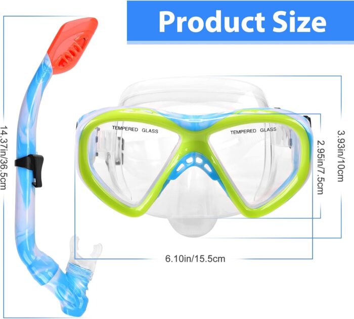 Kids Snorkel Set Dry Top Snorkeling Gear for Kids Youth Boys Girls Junior Age 5-15,Tempered Glass Swimming Diving Mask and Snorkel Set 180 Degree Panoramic View - Image 7
