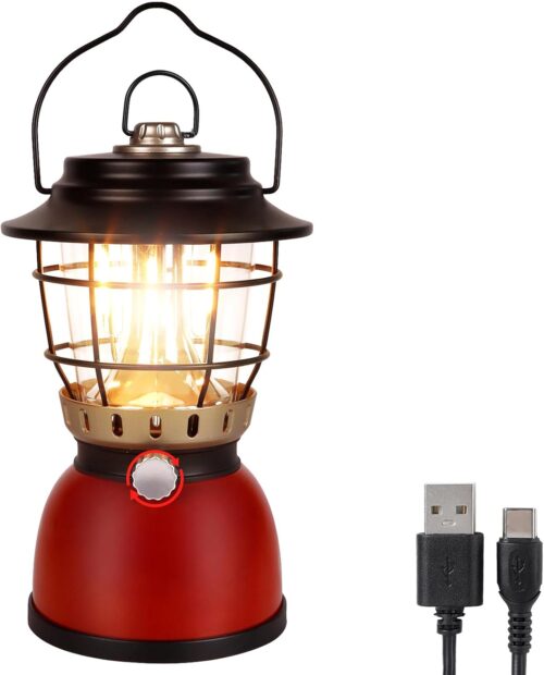 LED Camping Lantern Rechargeable Stepless Dimming Vintage Rechargeable Vintage Lantern, 4000mAh Power Bank, IPX5 Waterproof Portable Hanging Lamp for Camping Hiking Emergency and Power Outage