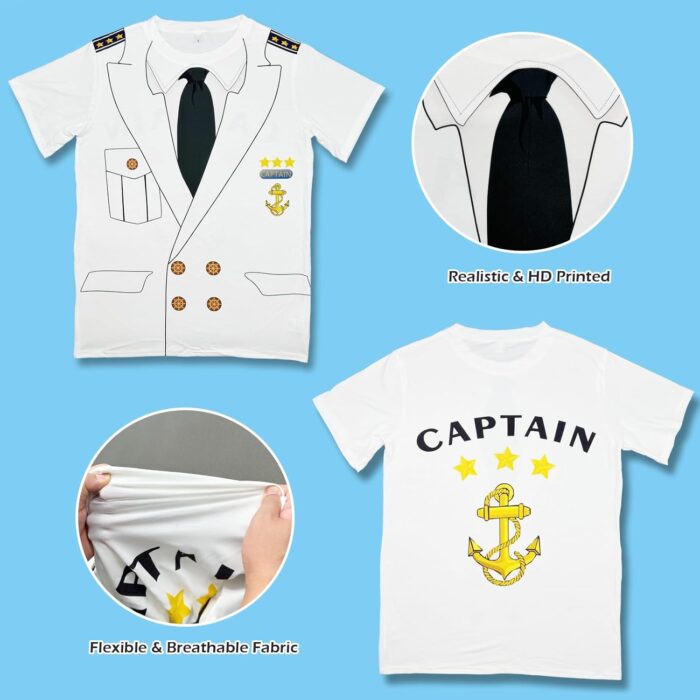 Novelty Mens Boat Captain T Shirts, Yacht Rock Nautical Cruise Uniform Party Costume Tee - Image 5