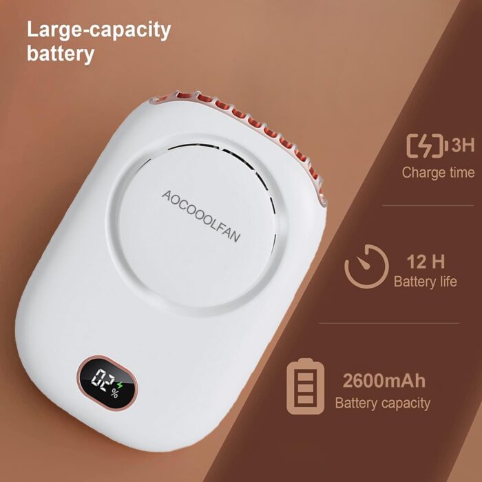 Portable Neck Fan, Mini Small Personal Handheld Fan USB Rechargeable 3 Speed for Girls Boys Woman Eyelash Travel Home Office Outdoor (White) - Image 3
