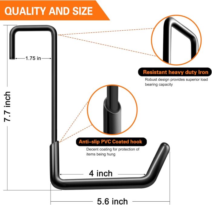 Rafter Hanger Hook Garage Bike Hooks Ladder Hanger Large S Hooks for Hanging,with Non Slip Coating,for Organizing Bulk Items,Ladders,Bikes,Ropes and More Equipment (6, Black) - Image 2