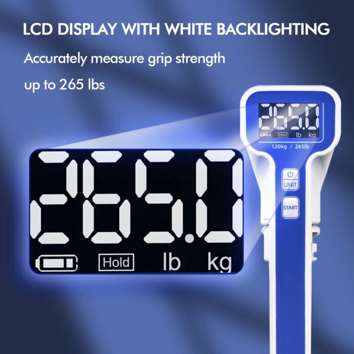 Grip Strength Tester 265lb/120kg, Digital Hand Dynamometer FDA Registered with Backlit LCD for Grip Strength Testing and Training - Image 3