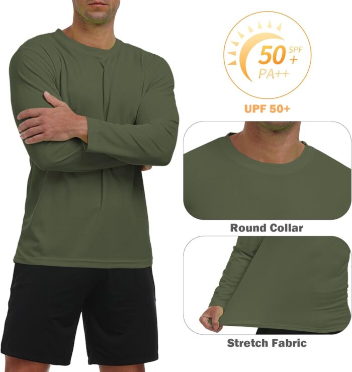 Men's Long Sleeve Sun Shirt Lightweight Workout UV Protection Quick Dry Hiking Tee Shirts Cycling Fishing Athletic Tops - Image 2