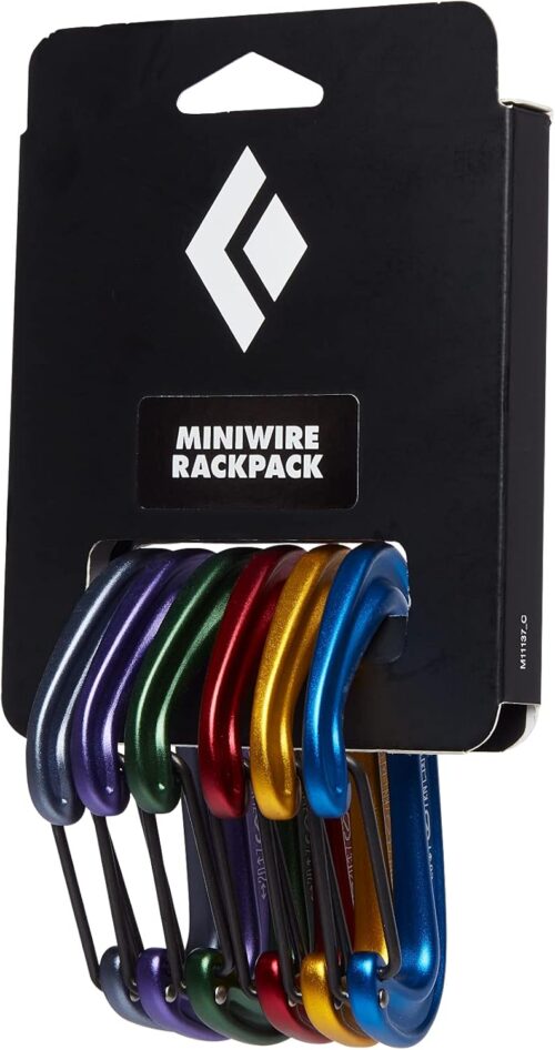 Black Diamond Miniwire Rackpack 6-Pack Set of Rock Climbing Wiregate Carabiners for Mountaineering, Camping, Hammock, Outdoors