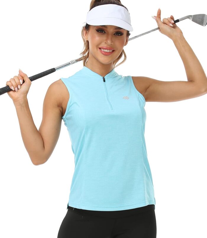 Women's Sleeveless Tennis Shirt Golf Shirts for Women Quick Dry Pickleball Shirts UPF 50+ Sportswear T-Shirts with Zipper - Image 3