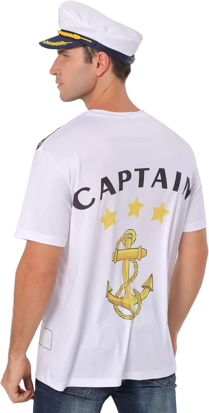 Novelty Mens Boat Captain T Shirts, Yacht Rock Nautical Cruise Uniform Party Costume Tee - Image 7