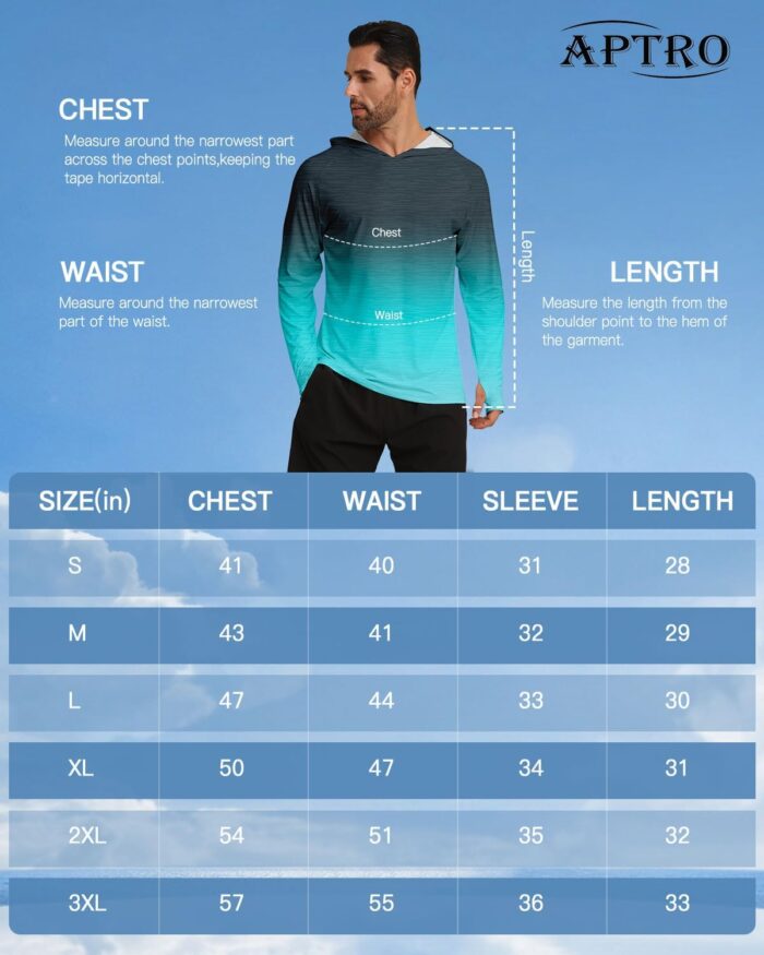 APTRO Men's UPF 50+ Sun Protection Long Sleeve Hoodie Shirts UV Outdoor Fishing Shirts SPF Rash Guard Shirts for Men - Image 6