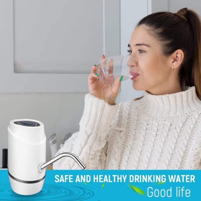 Water Dispenser for 5 Gallon Bottle,Drinking Water Pump Portable Universal USB Charging Water Bottle Pump for 2-5 Gallon with 2 Silicone (White) - Image 6