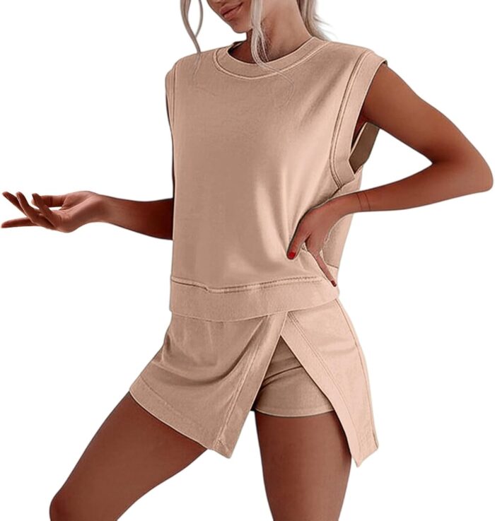 Cotton Skort Set 2 Piece Outfits Athletic Sets For Women Casual Skirt And Tank Top Travel Outfit Leisure Wear - Image 2