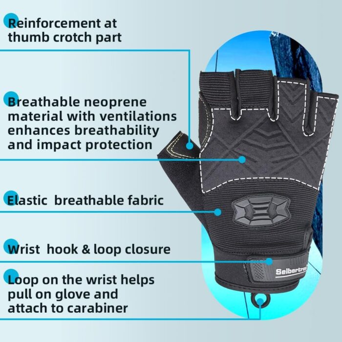 Seibertron Full or Half Finger Padded Palm Lightweight Breathable Climbing Rope Gloves for Climbers, Rock Climbing, Rescue, Adventure, Sailing, Kayaking, Outdoor Sports - Image 4