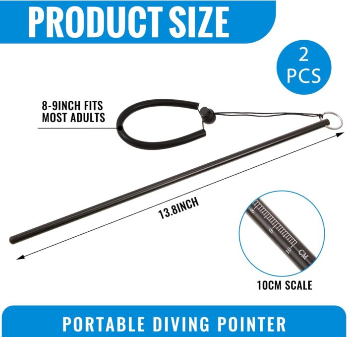2 Pcs Scuba Diving Stick 13.8" Aluminum Alloy Lobster Stick with Measurement Adjustable Lanyard Dive Noise Maker Scuba Dive Accessories Diving Safety Gear Pointer Rod (Black) - Image 2