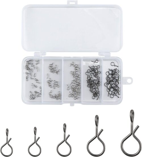 150-Pack Fly Fishing Snaps Twist Clips, 3/5 Sizes Stainless Steel Quick Change Lure Snaps No Knot Clip Quick Snap Fast Snap Lure Connector for Jigs Lures Fishing Clips Swivels Terminal Tackle
