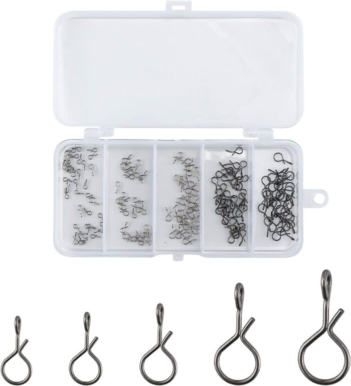 150-Pack Fly Fishing Snaps Twist Clips, 3/5 Sizes Stainless Steel Quick Change Lure Snaps No Knot Clip Quick Snap Fast Snap Lure Connector for Jigs Lures Fishing Clips Swivels Terminal Tackle