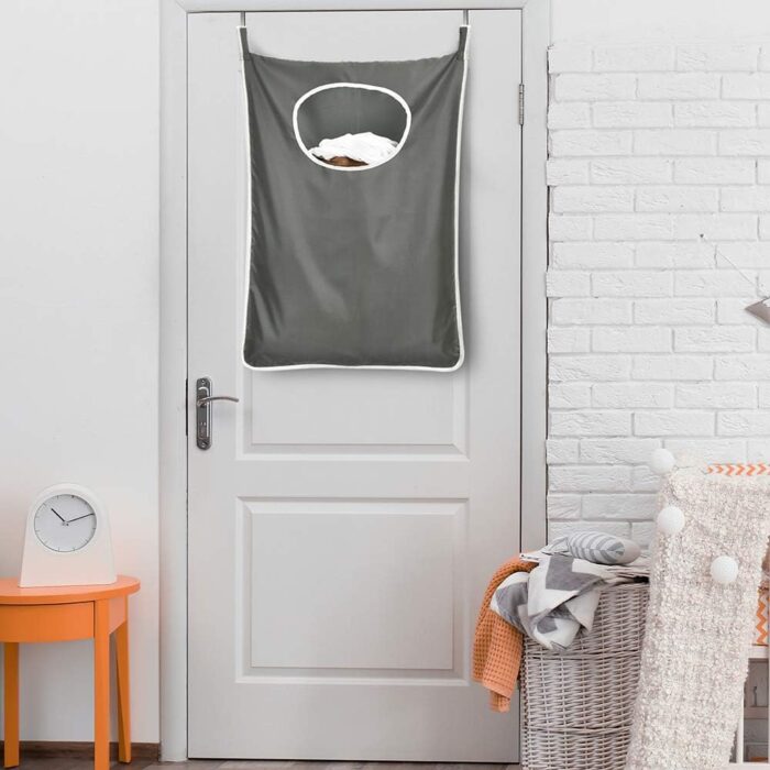 Durable hanging laundry hamper bag Behind door Space Saving with Stainless Steel Hooks Zip, For Bathroom,Kids room,Travel,College Dorm,2pack(Extra Large-Dark Grey) - Image 6