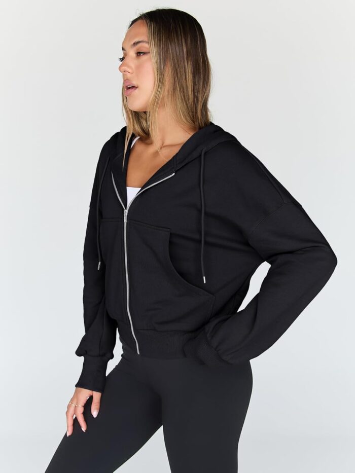 Trendy Queen Hoodies for Women Full Zip Up Cropped Sweatshirts Jackets Casual Comfy Gym Tops Fall Outfits Winter Clothes 2025 - Image 3