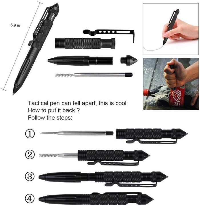 KEPEAK Military Tactical Pen, Professional Self Defense Pen, Emergency Glass Breaker Pen - Tungsten Steel, Writing Tool with 6 Refill - Image 6