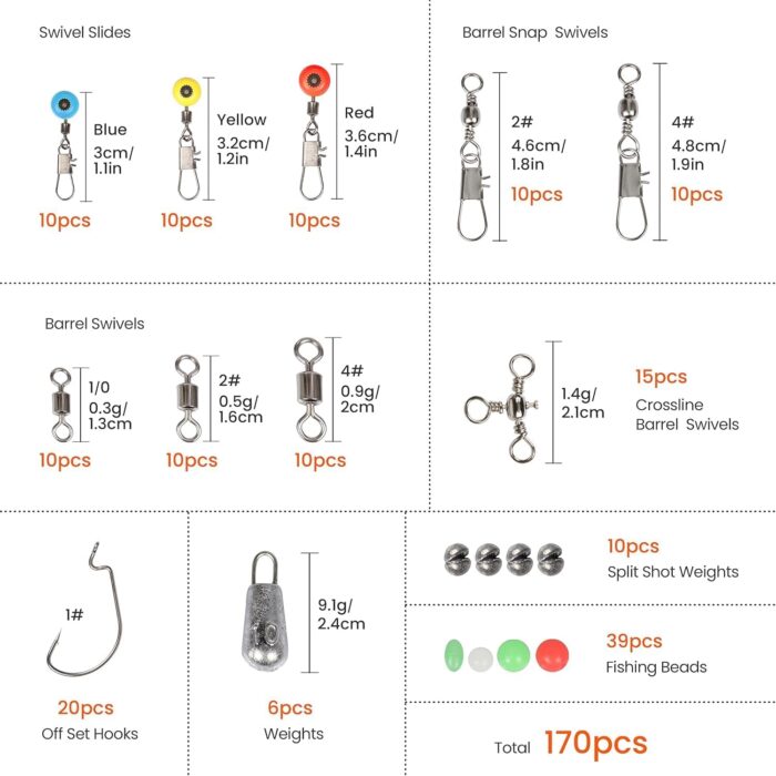 Fishing Accessories Kit, Fishing Set with Tackle Box, Fishing Hooks, Weights, Jig Heads, O-Rings, Barrel Swivels, Fastlock Snaps, Fishing Beads, Space Beans - Freshwater & Saltwater Fishing - Image 2