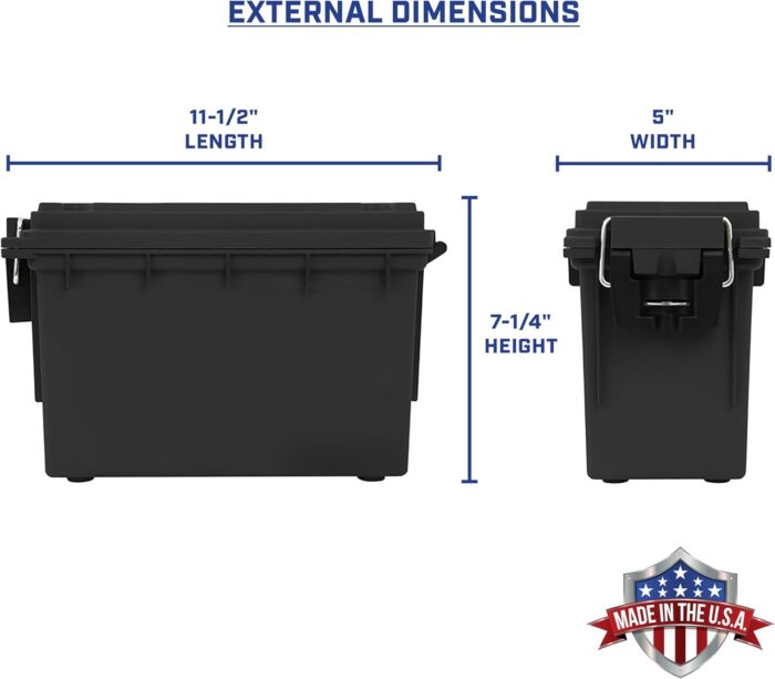 Sheffield 12629 Ammo Storage Box, Stackable .30 Cal Field Boxes, Water and Dust Resistant, Lockable Storage Box with Handle, Secures Hunting Gear, Supplies, and Bullets, Made in USA, Black, 1-Pack - Image 2